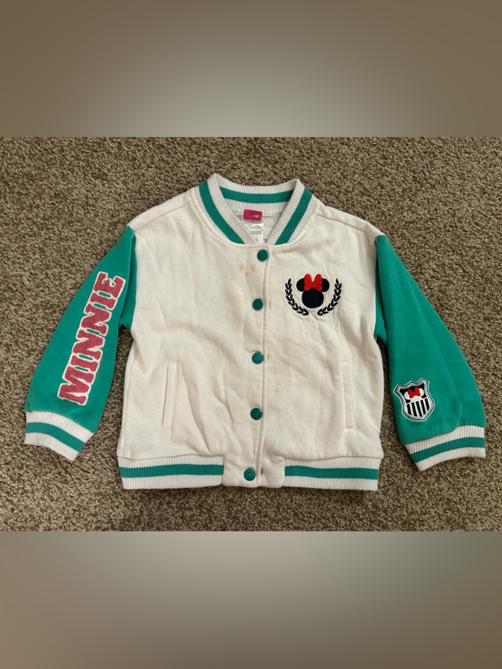 Minnie Mouse White & Teal Vintage Style Varsity Jacket